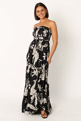 Angelique Strapless Maxi Dress - Black Floral
