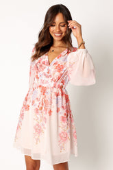 Hattie Long Sleeve Mini Dress - Pink Floral