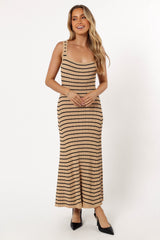 Henry Striped Midi Dress - Beige Black