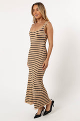 Henry Striped Midi Dress - Beige Black