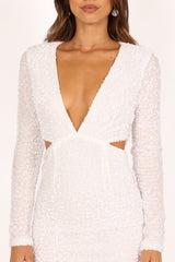 Kelly Long Sleeve Sequin Mini Dress - White