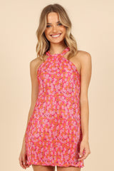 Melody Plisse Halter Mini Dress - Hot Pink