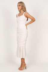 Sierre Ruched Midi Dress - White