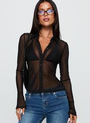 Two Of Us Sheer Long Sleeve Top Black