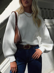 Harmony Balloon Sleeve Knit Sweater White