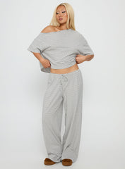 Tobie Off Shoulder Sleep Set Grey Stripe