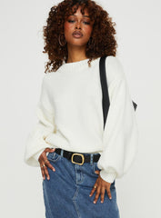 Harmony Balloon Sleeve Knit Sweater White