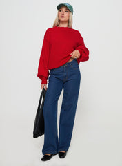 Harmony Balloon Sleeve Knit Sweater Red