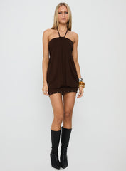 Jordonna Gathered Halter Mini Dress Chocolate