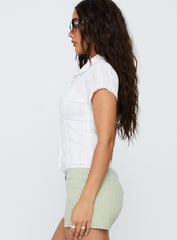 Tyrin Lace Trim Short Sleeve Shirt White