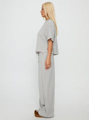 Tobie Off Shoulder Sleep Set Grey Stripe