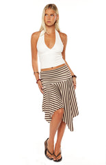 Brighton Brown Stripe Asymmetrical Midi Skirt