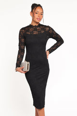 Davina Long Sleeve Midi Dress - Black