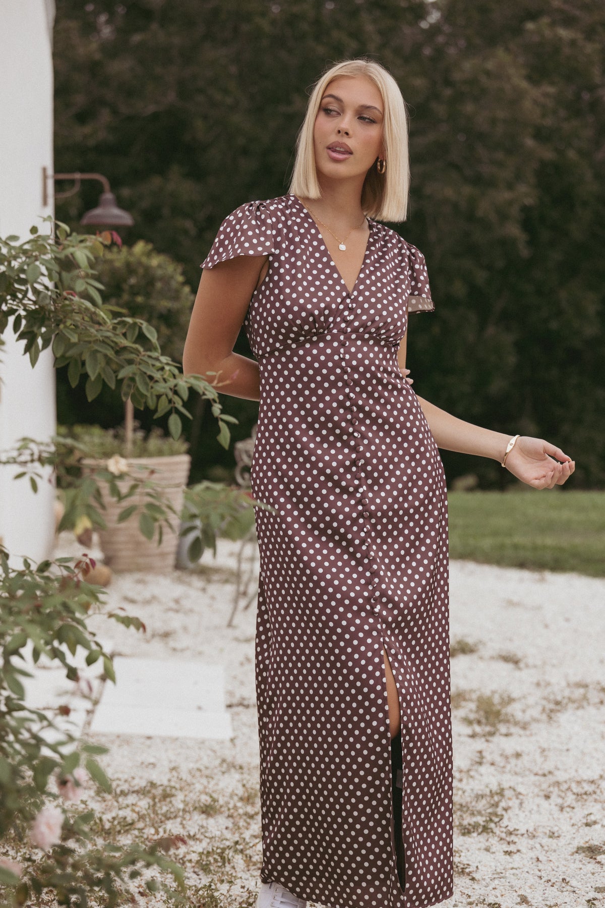 Dean Maxi Dress - Brown Polka Dot