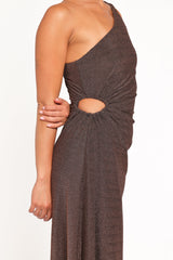 Emma One Shoulder Midi Dress - Vintage Gold