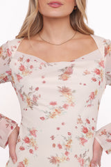Everlyn Long Sleeve Mini Dress - Cream Floral