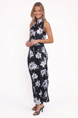 Freida Halter Midi Dress - Black Floral