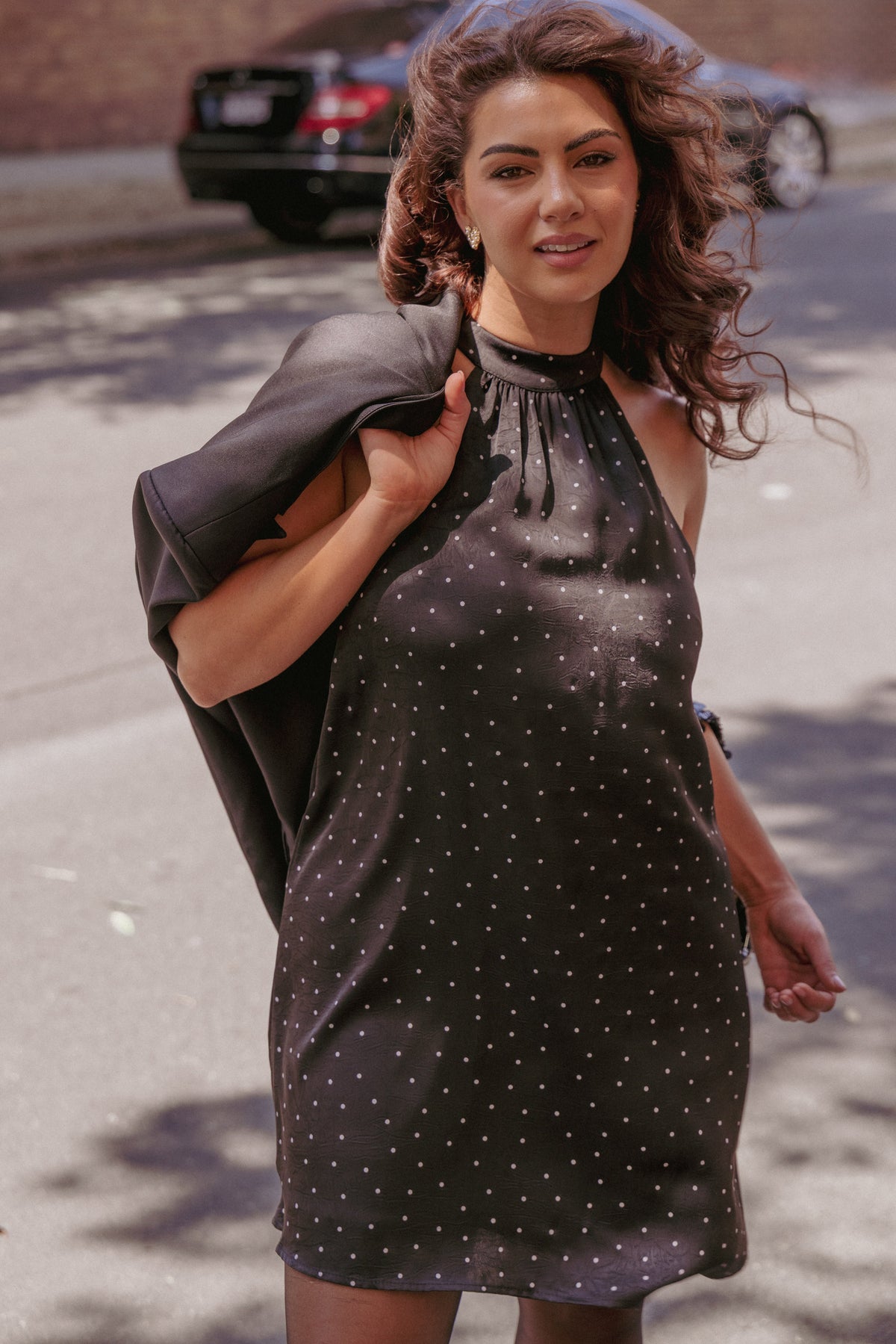 Gabrielle Mini Dress - Black Polka Dot