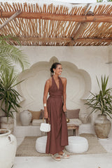 Marie Halterneck Maxi Dress - Chocolate