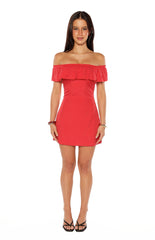 Haylie Red Polka Dot Off Shoulder Mini Dress