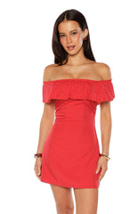 Haylie Red Polka Dot Off Shoulder Mini Dress