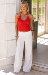 Jacq White Tie Waist Wide Leg Pants