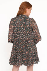 Jinny Long Sleeve Mini Dress - Dark Green/Multi