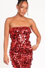 Karlie Strapless Sequin Maxi Dress - Red