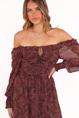 Keziah Long Sleeve Maxi Dress - Burgundy Paisley