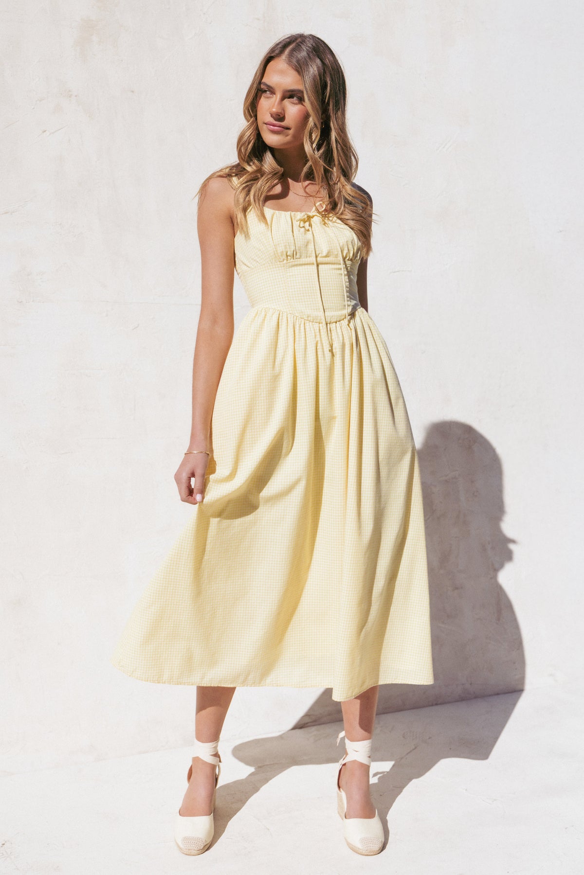 Kinslee Midi Dress - Yellow Gingham