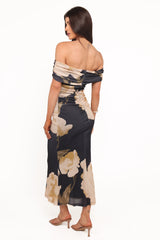 Koda Off Shoulder Midi Dress - Black Floral