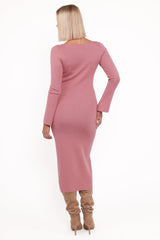 Lina Long Sleeve Midi Dress - Pink