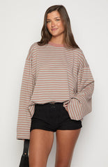 Lioness Bloom Muted Pastels Stripe Long Sleeve Top