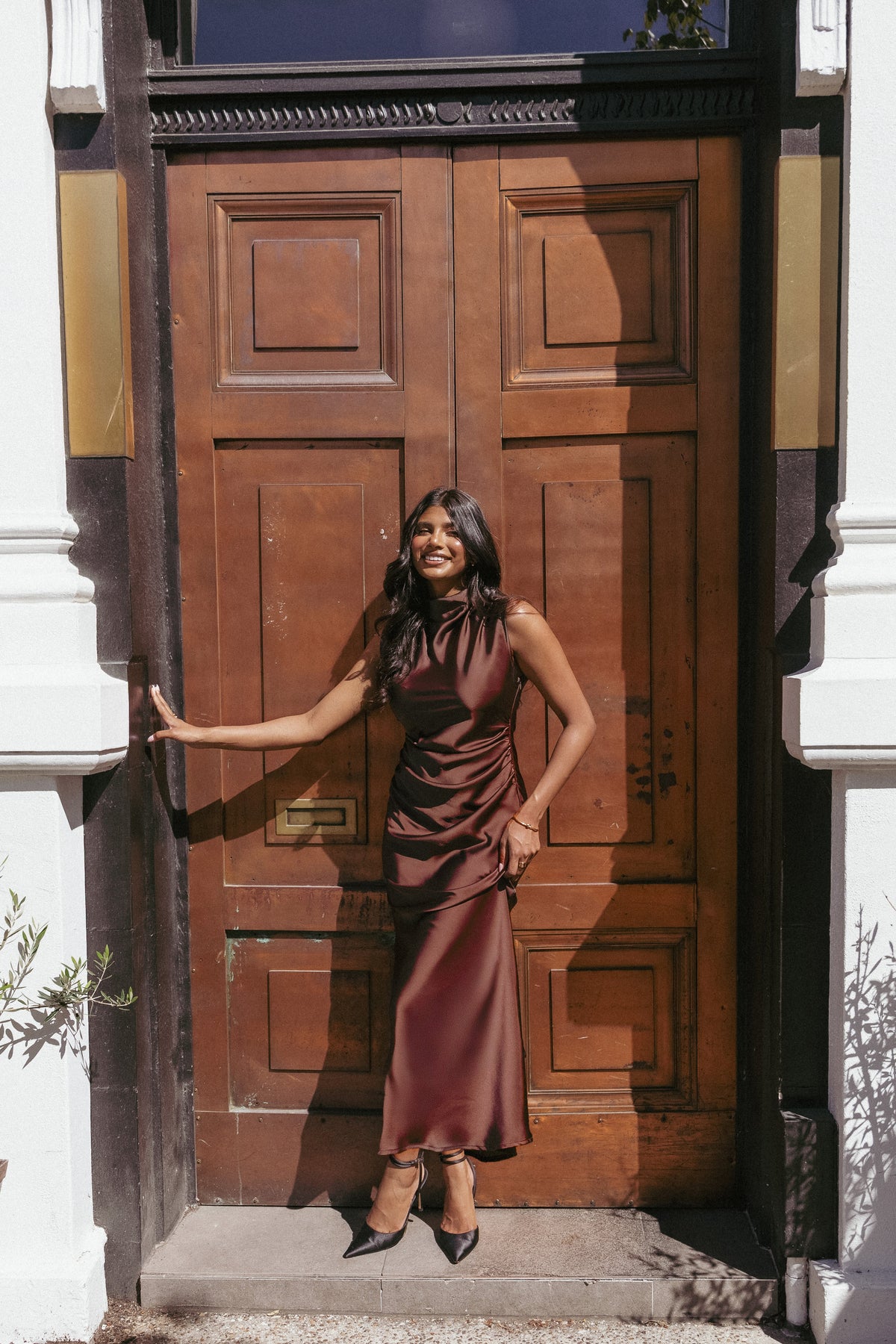 Meryn High Neck Dress - Brown