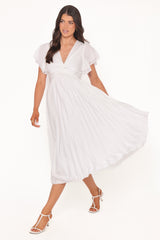 Nova Flutter Sleeve Dress - White