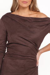 Olympia Off Shoulder Maxi Dress - Chocolate