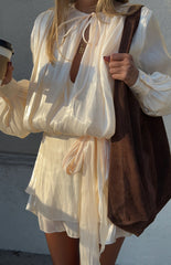 Quinton Pearl Satin Long Sleeve Tie Mini Dress