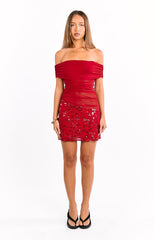Rhea Red Sequin Mesh Mini Dress