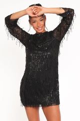 Serena Sequin Mini Dress - Black