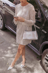 Serena Sequin Mini Dress - Nude/Silver