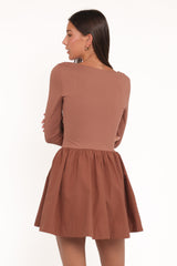 Sheena Long Sleeve Mini Dress - Mocha