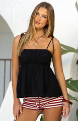 Solei Black Ruched Tie Strap Top