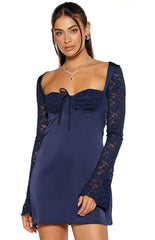 Verity Navy Lace Long Sleeve Mini Dress