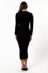 Collins Long Sleeve Midi Dress - Black