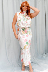Anabelle Halter Neck Midi Dress - White Floral