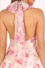 Gardenia Halter Mini Dress - Pink Floral
