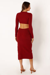 Jonah Long Sleeve Midi Dress - Red Dhalia
