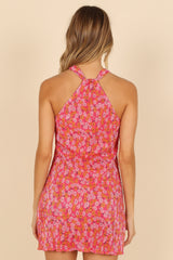 Melody Plisse Halter Mini Dress - Hot Pink