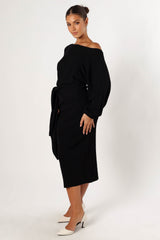 Prancer Off Shoulder Midi Dress - Black