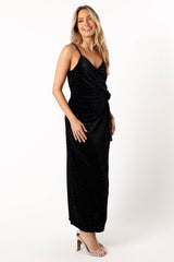 Renarde Wrap Velvet Midi Dress - Black